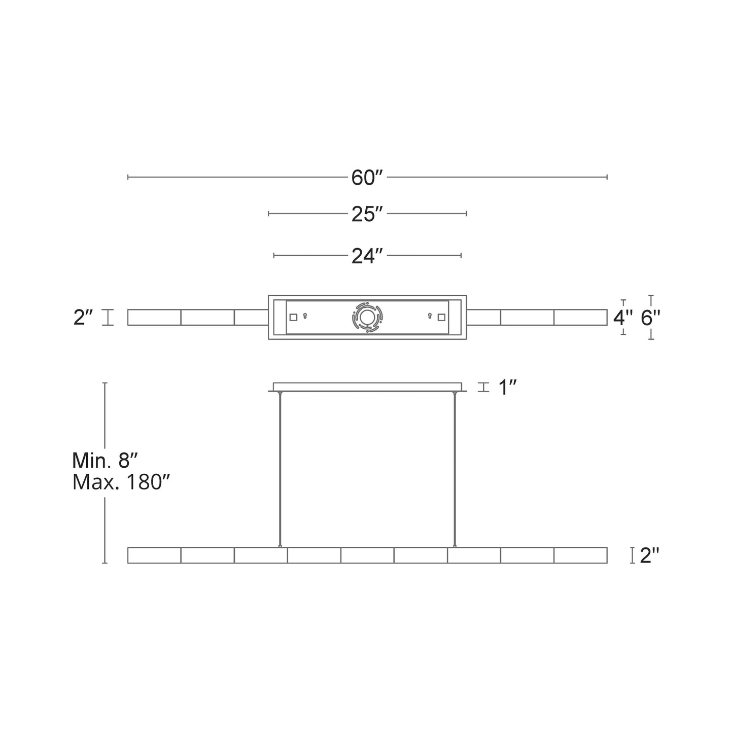 Super Star Linear LED Pendant Light - line drawing.