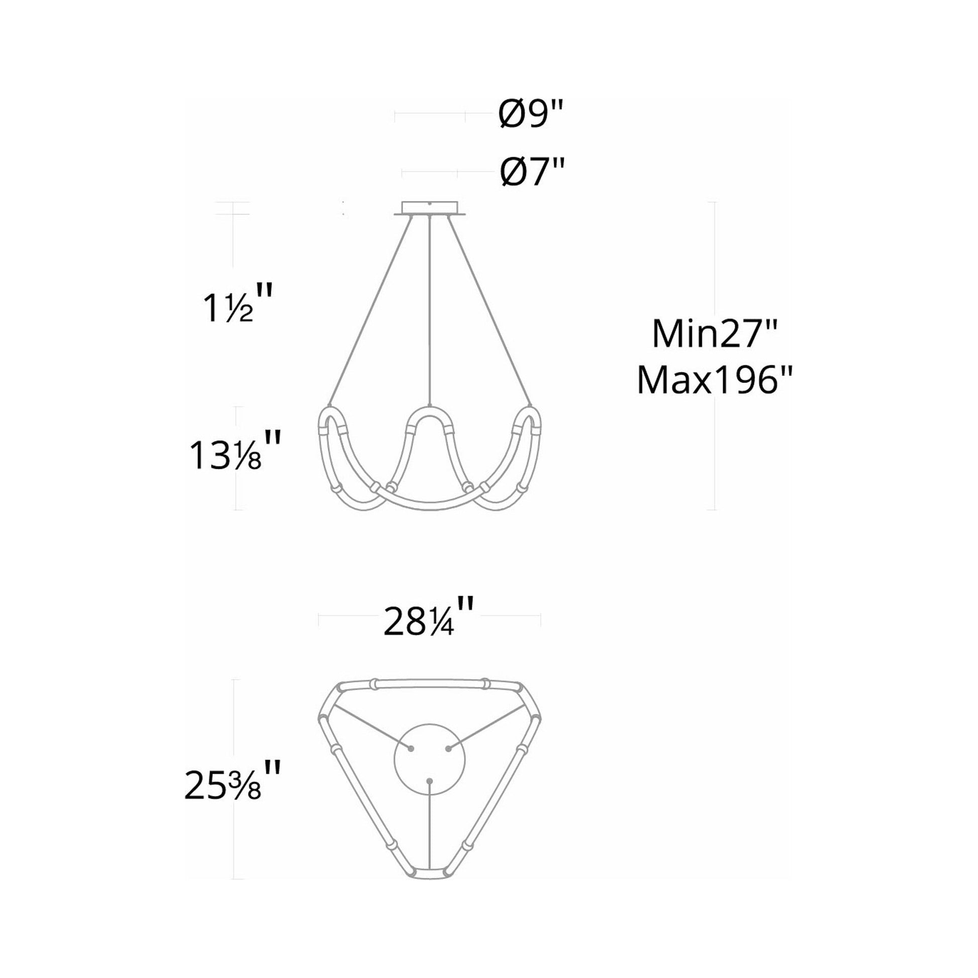 Swathe LED Chandelier - line drawing.
