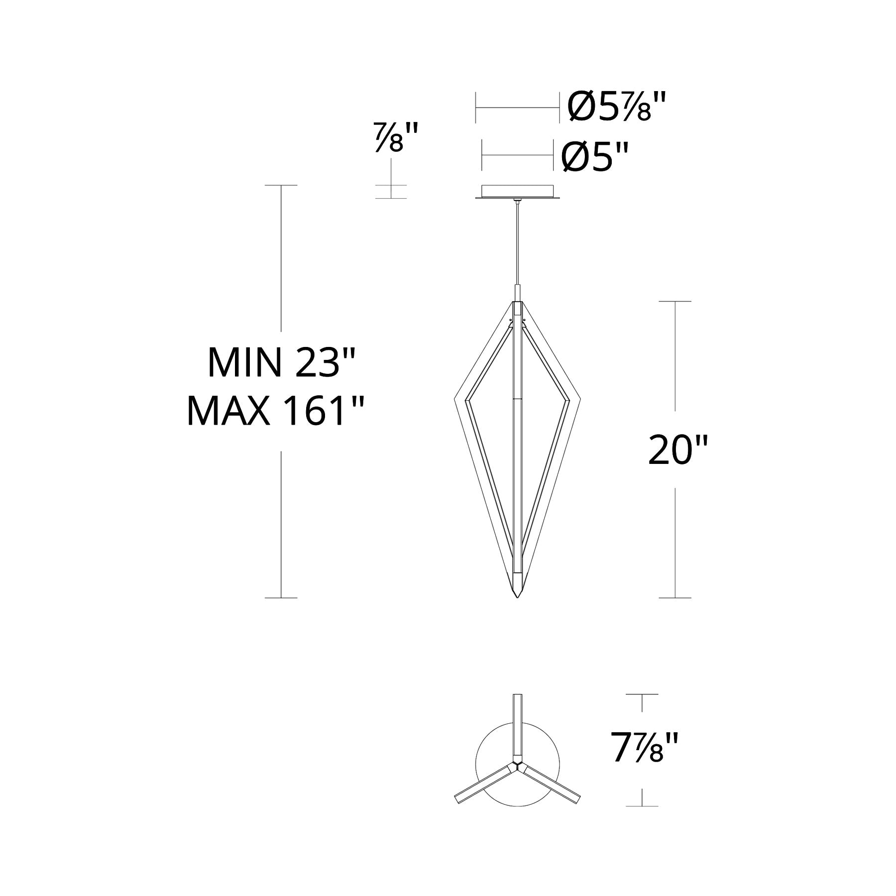 Tribeca LED Pendant Light - line drawing.