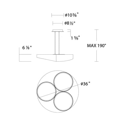 Triolet LED Pendant Light - line drawing.