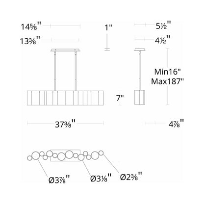 Troop Linear LED Pendant Light - line drawing.