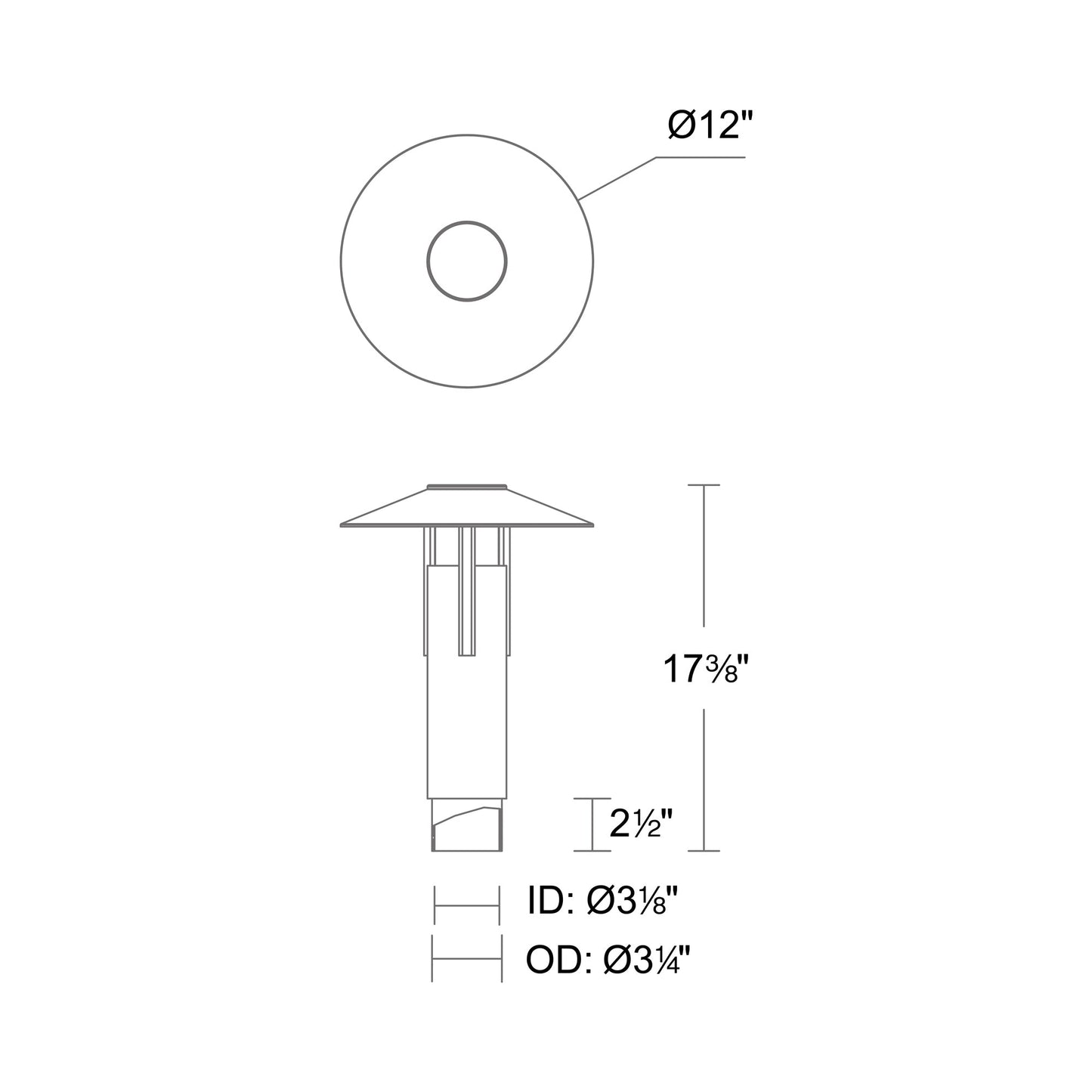 Ventt Outdoor LED Post Light - line drawing.