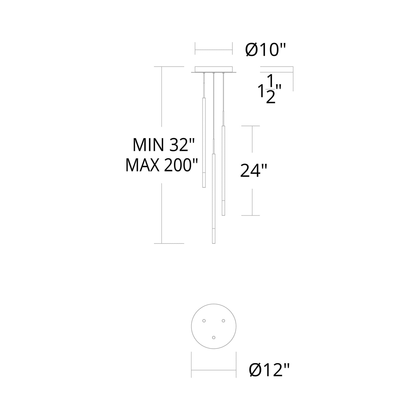 Viggo Round LED Multi Pendant Light - line drawing.