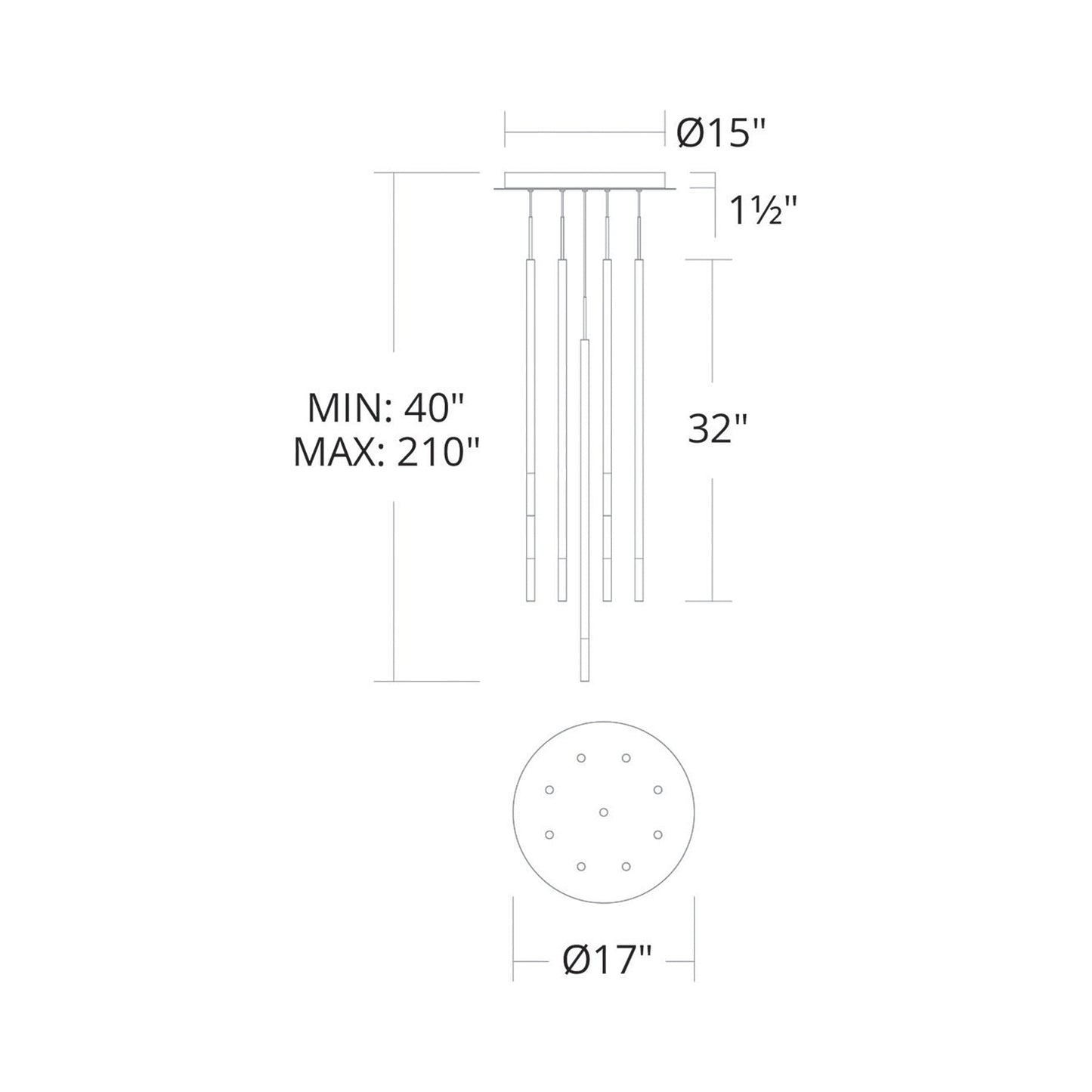 Viggo Round LED Multi Pendant Light - line drawing.