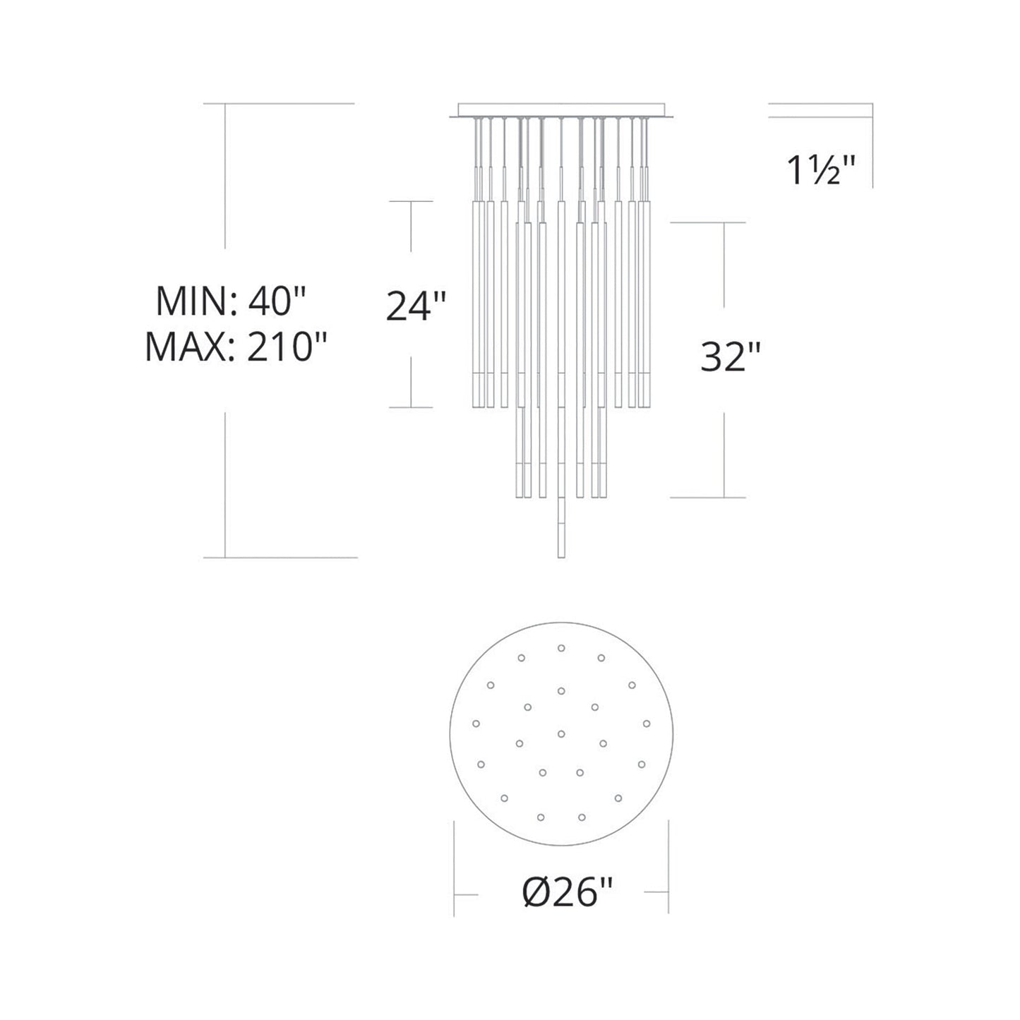 Viggo Round LED Multi Pendant Light - line drawing.