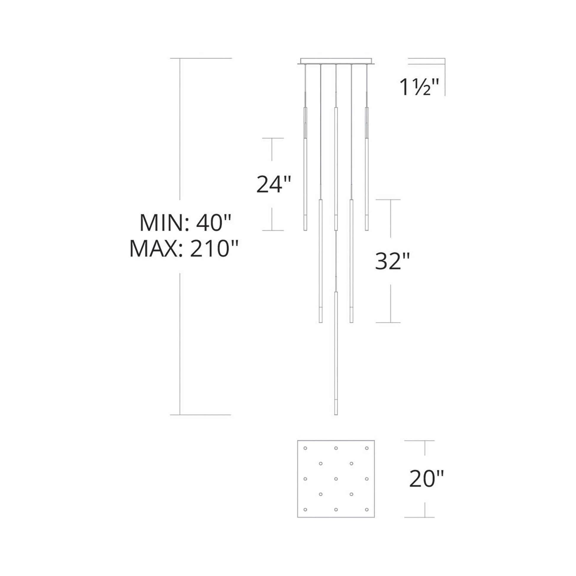 Viggo Square LED Multi Pendant Light - line drawing.