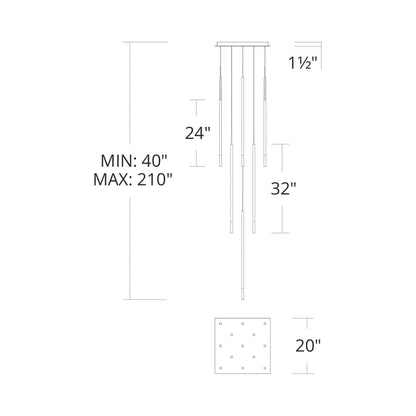 Viggo Square LED Multi Pendant Light - line drawing.