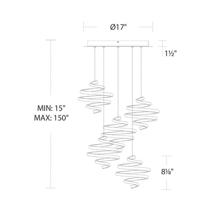 Whirl LED Multi Pendant Light - line drawing.