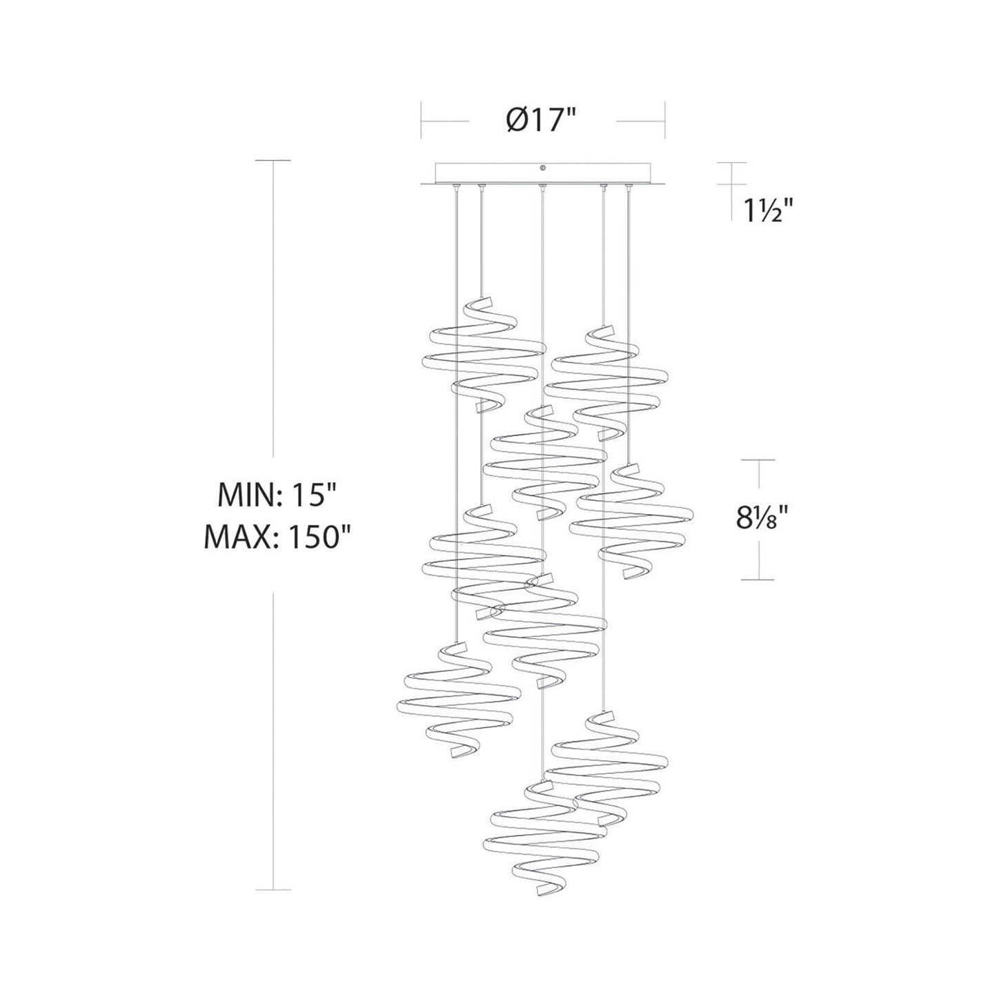 Whirl LED Multi Pendant Light - line drawing.