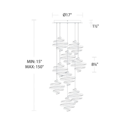 Whirl LED Multi Pendant Light - line drawing.