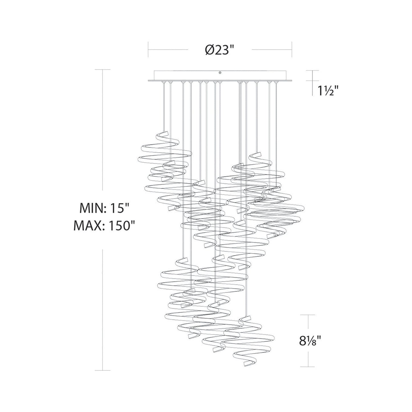 Whirl LED Multi Pendant Light - line drawing.