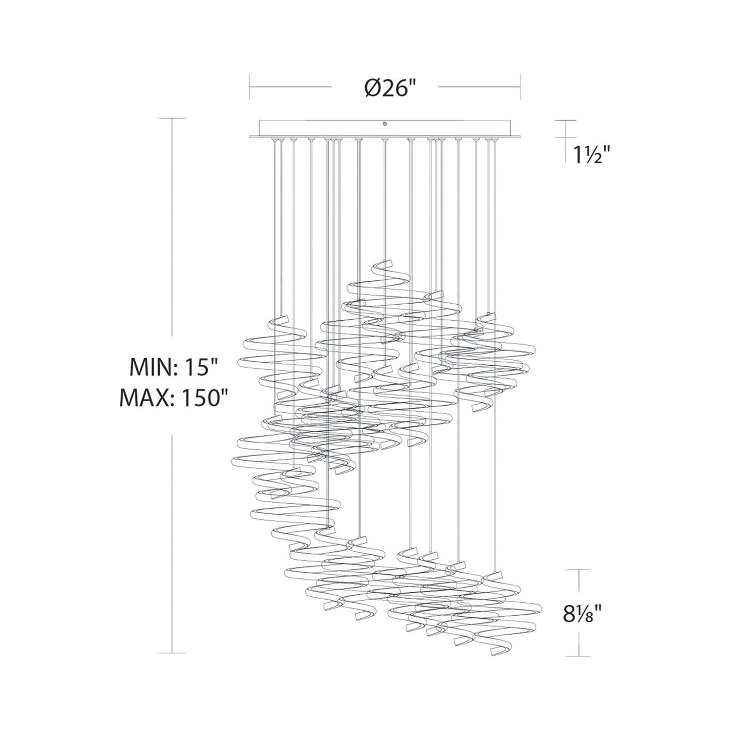 Whirl LED Multi Pendant Light - line drawing.