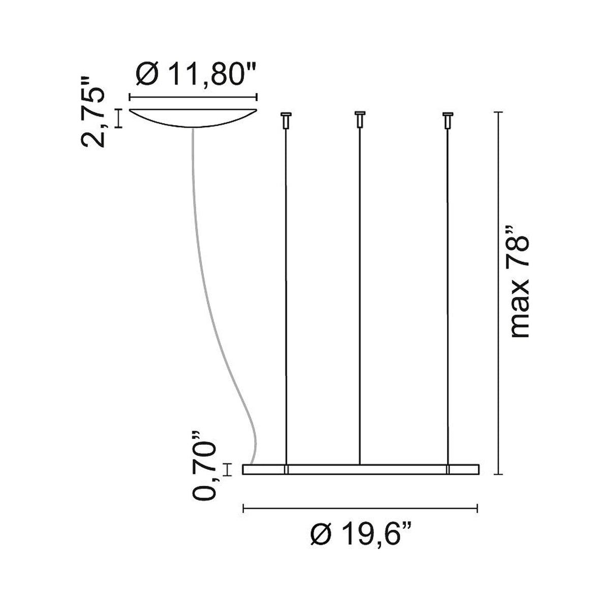 Lancia Circular LED Pendant Light - line drawing.