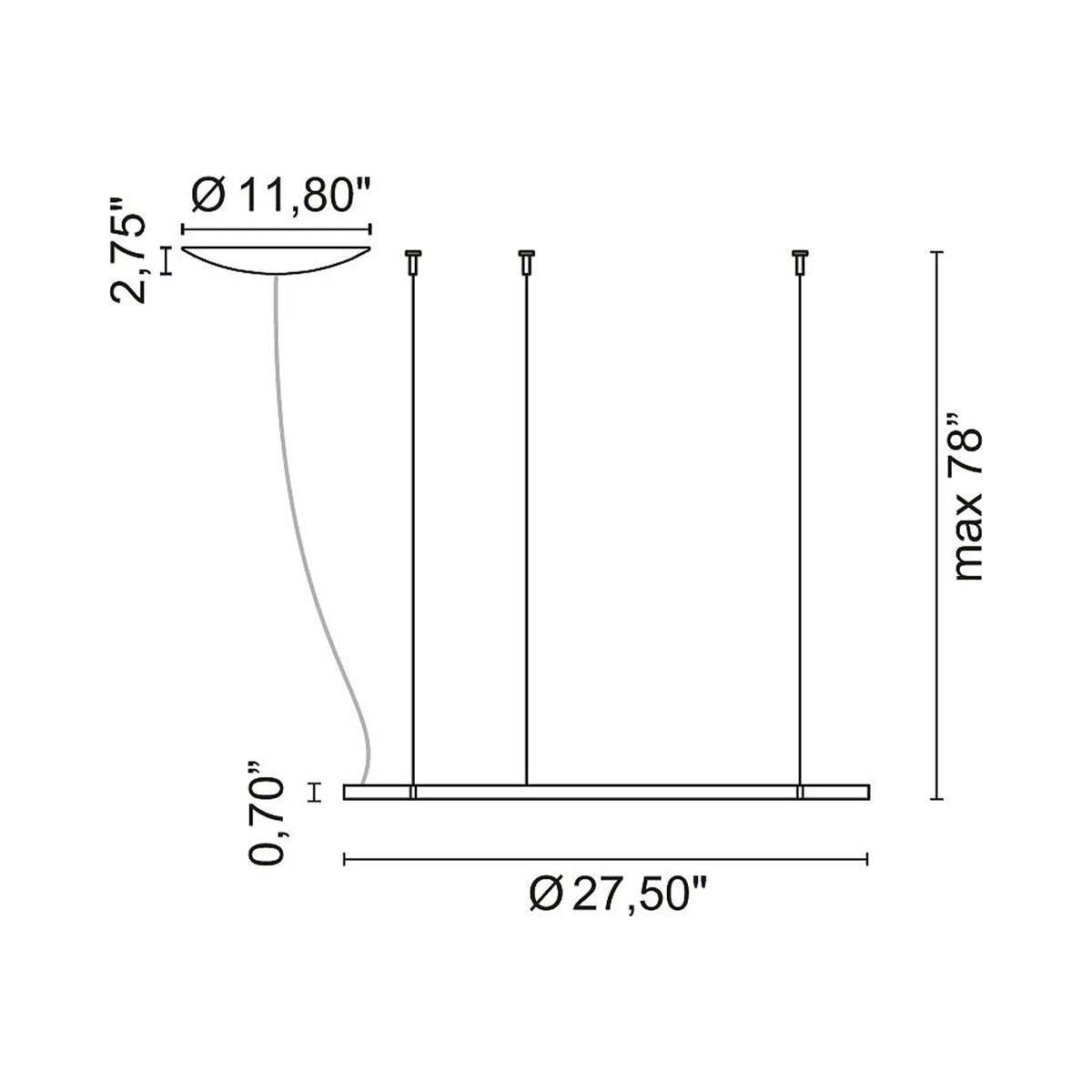 Lancia Circular LED Pendant Light - line drawing.