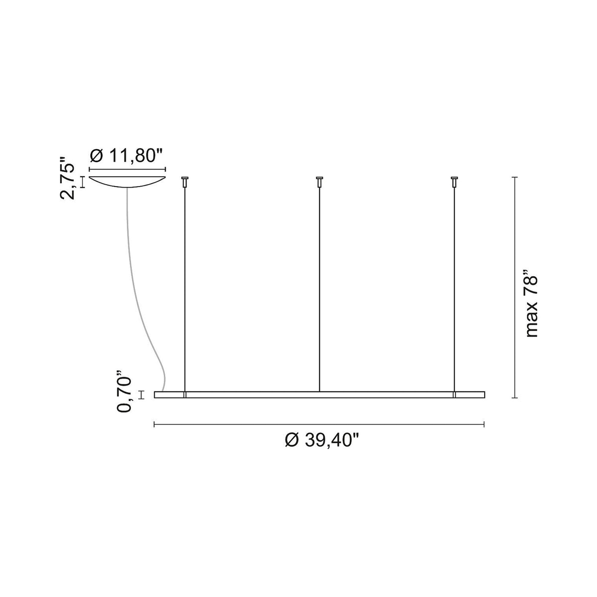 Lancia Circular LED Pendant Light - line drawing.
