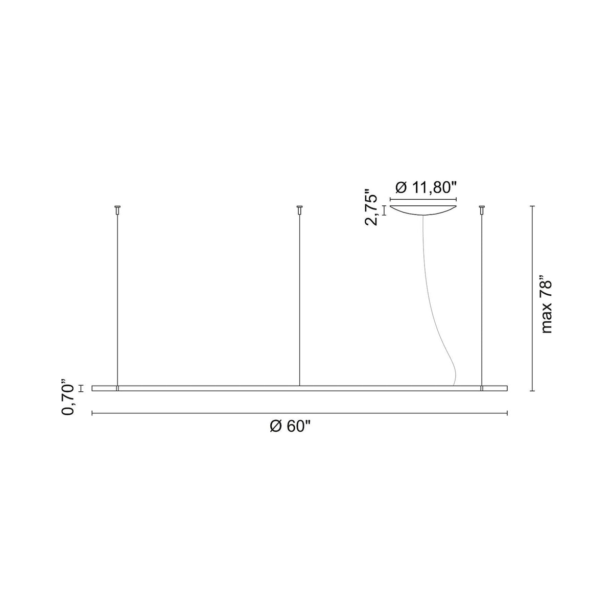 Lancia Circular LED Pendant Light - line drawing.