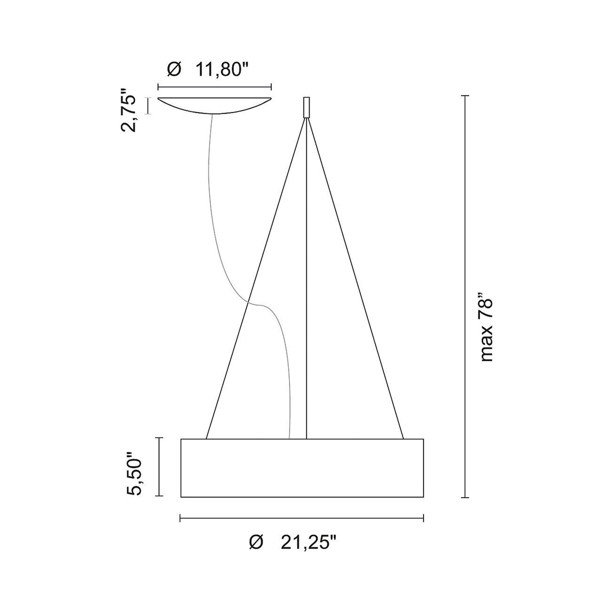 Radar LED Pendant Light - line drawing.
