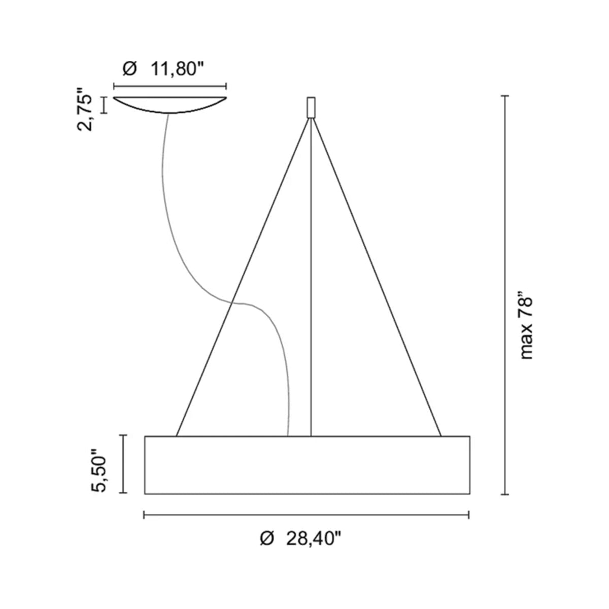 Radar LED Pendant Light - line drawing.