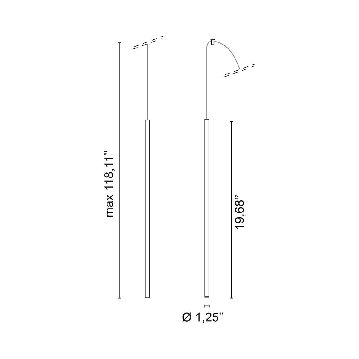 Stick LED Pendant Light - line drawing.
