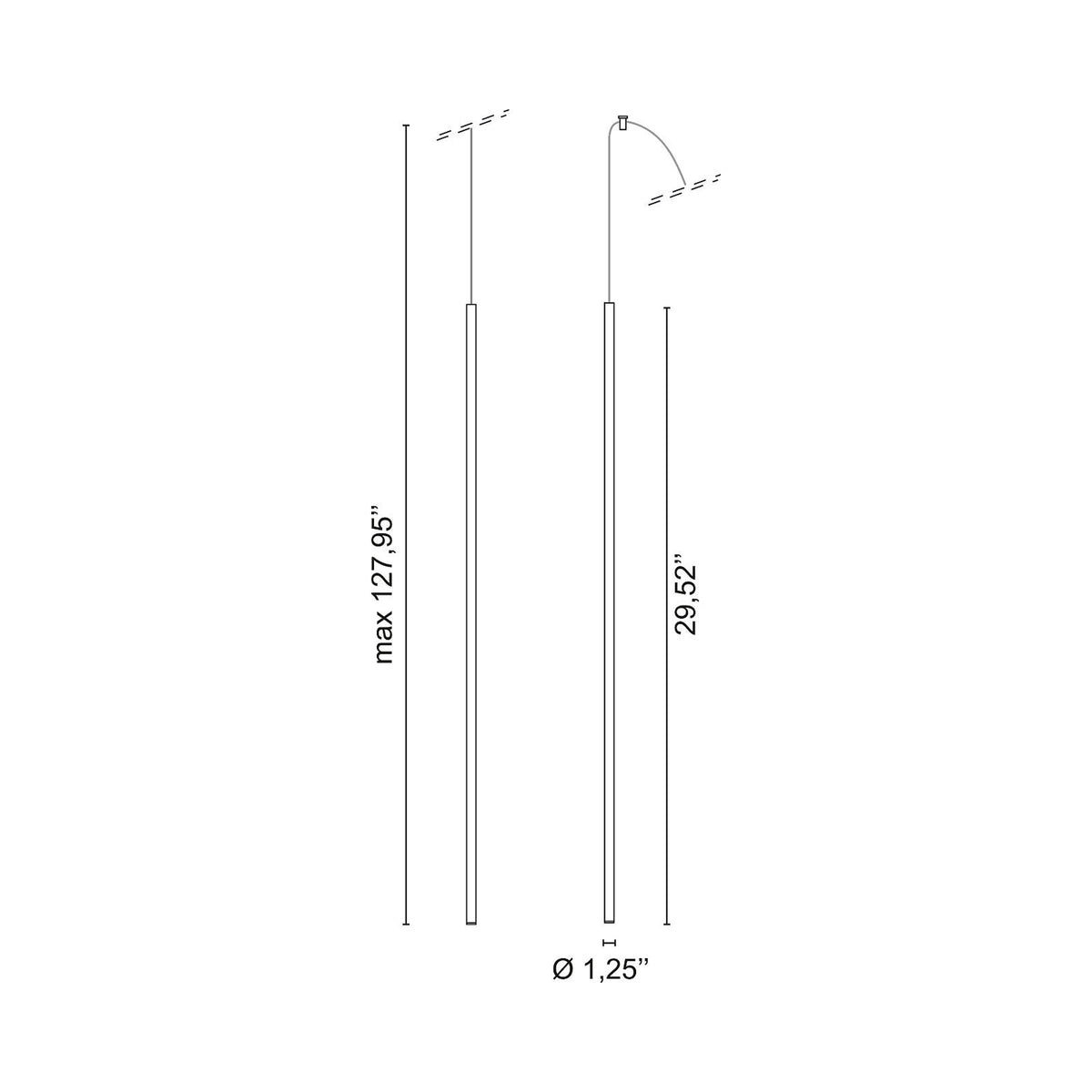 Stick LED Pendant Light - line drawing.
