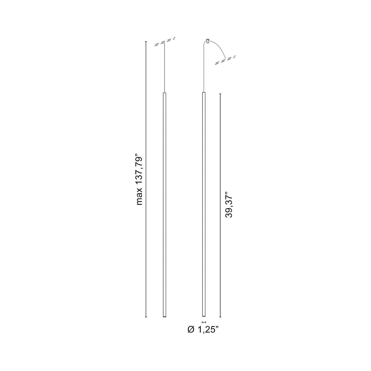 Stick LED Pendant Light - line drawing.