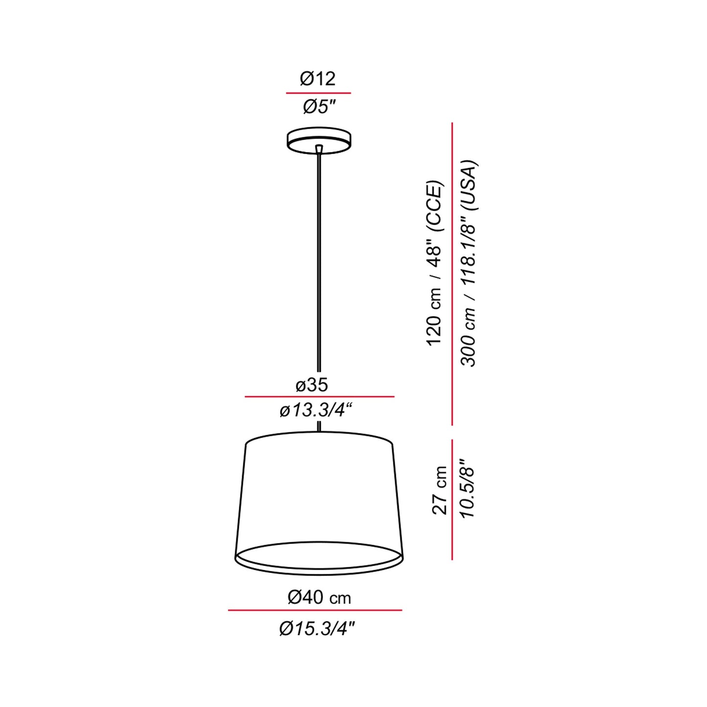Andrea Pendant Light - line drawing.