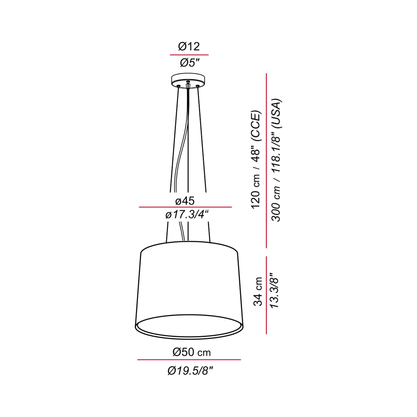 Andrea Pendant Light - line drawing.