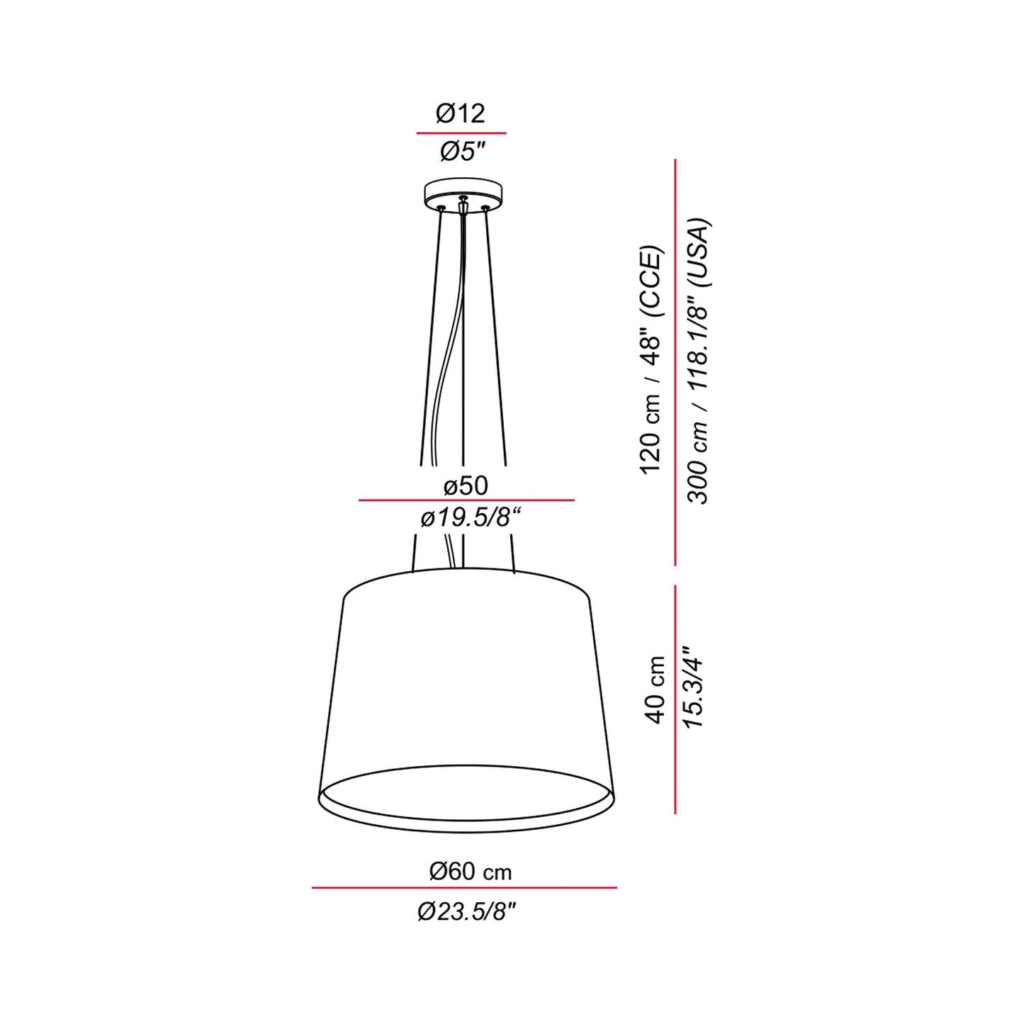 Andrea Pendant Light - line drawing.