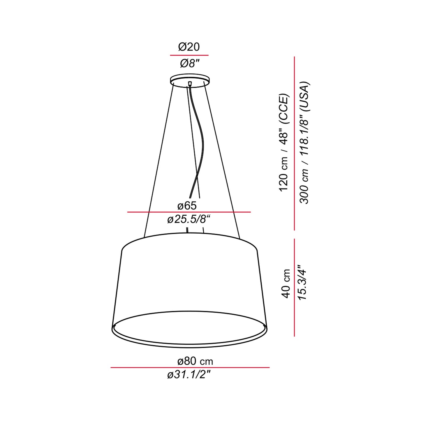 Andrea Pendant Light - line drawing.