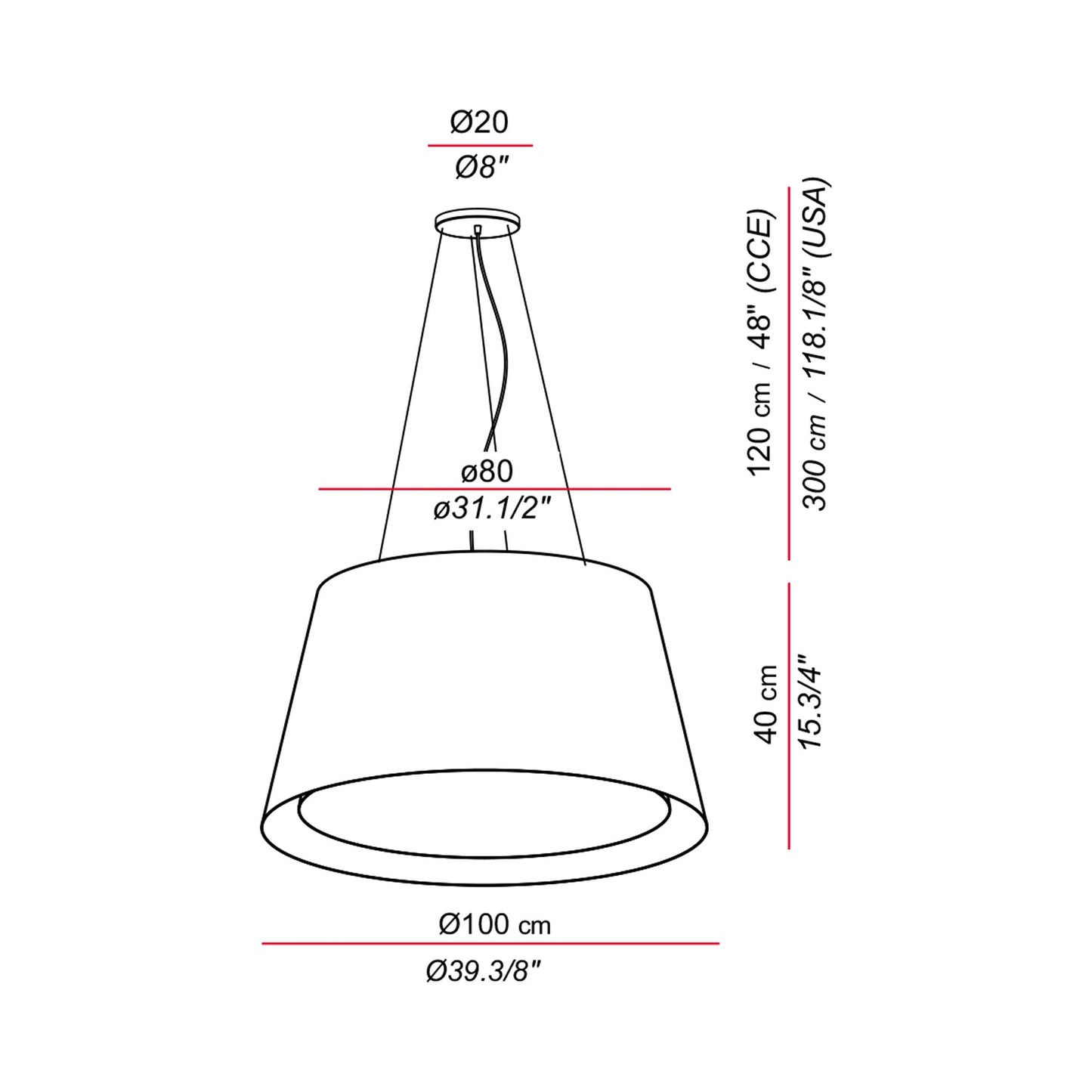 Andrea Pendant Light - line drawing.