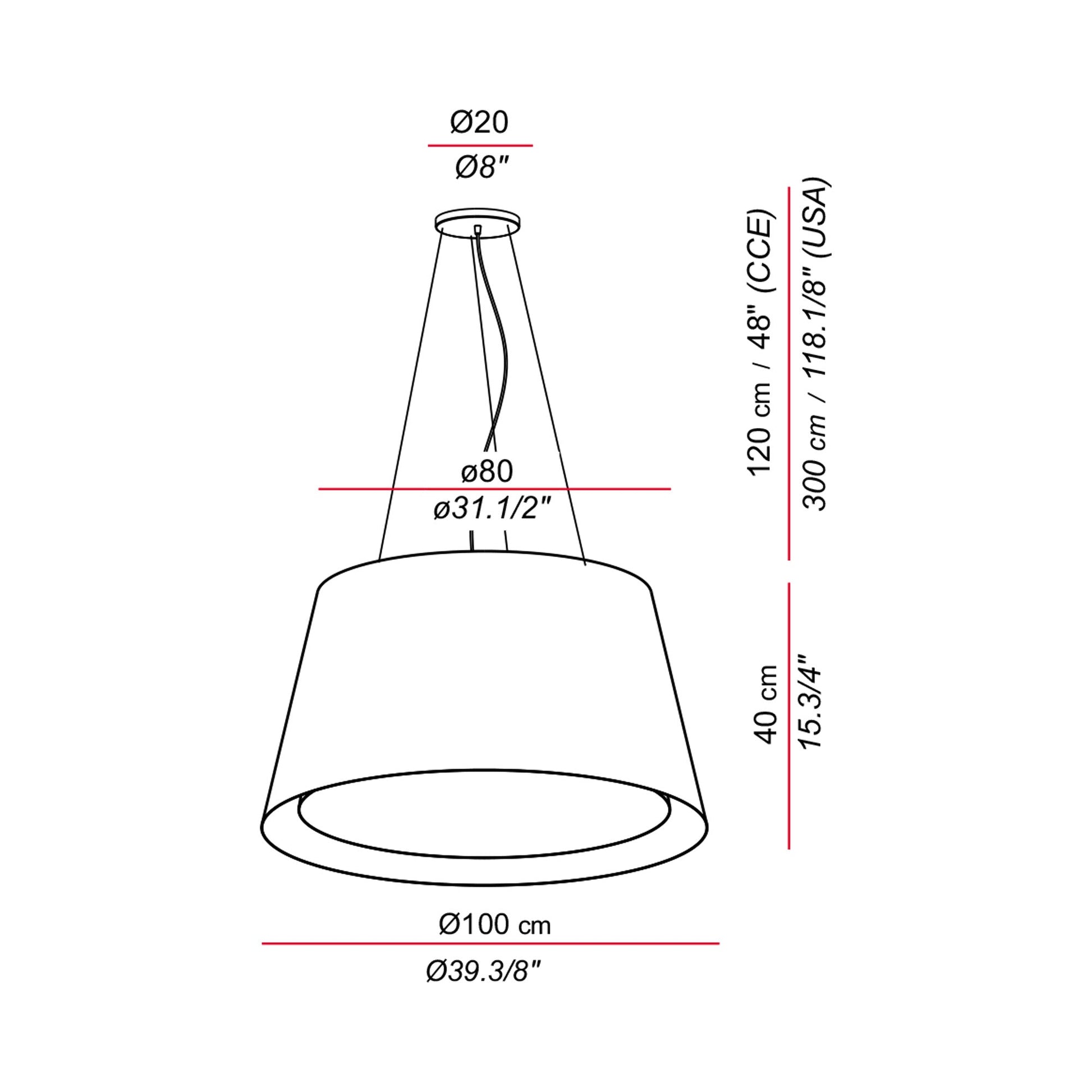 Andrea Pendant Light - line drawing.