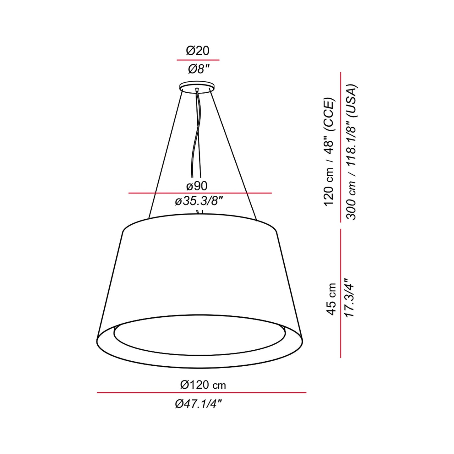 Andrea Pendant Light - line drawing.
