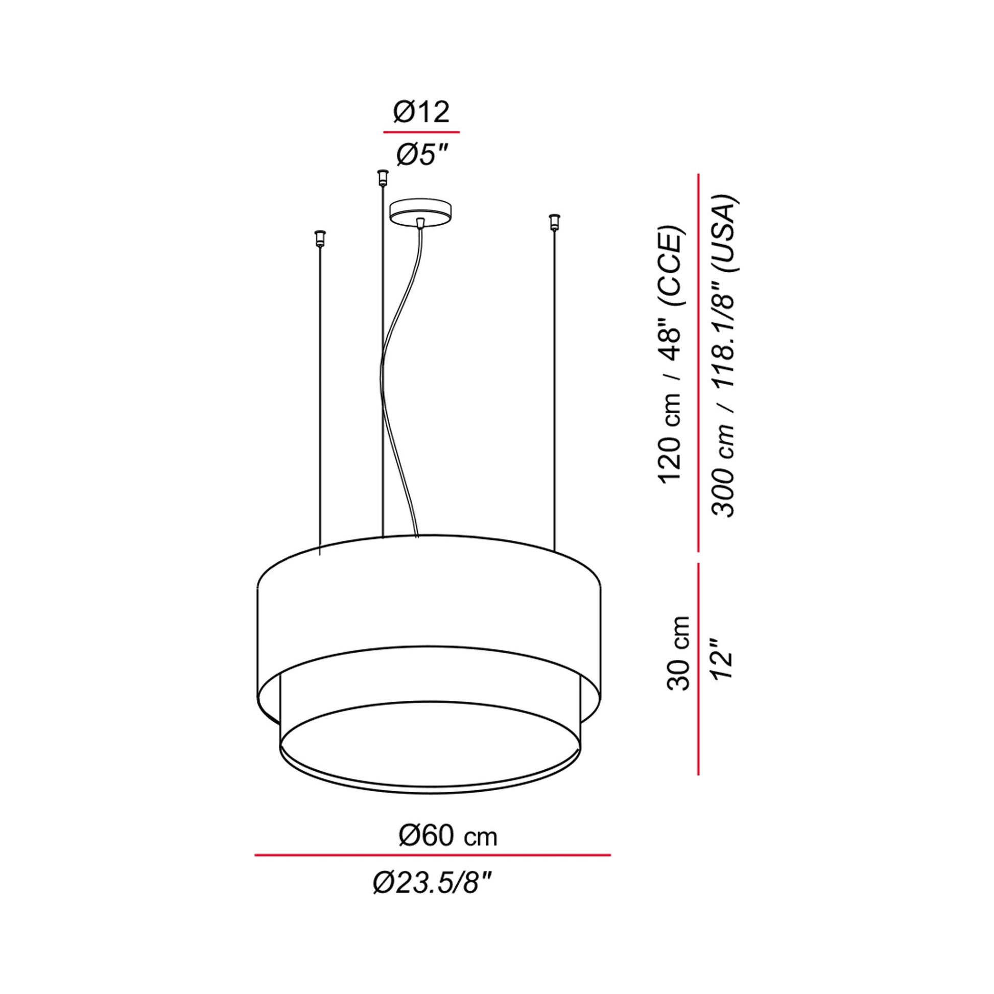 Aros Double Pendant Light - line drawing.