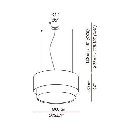Aros Double Pendant Light - line drawing.