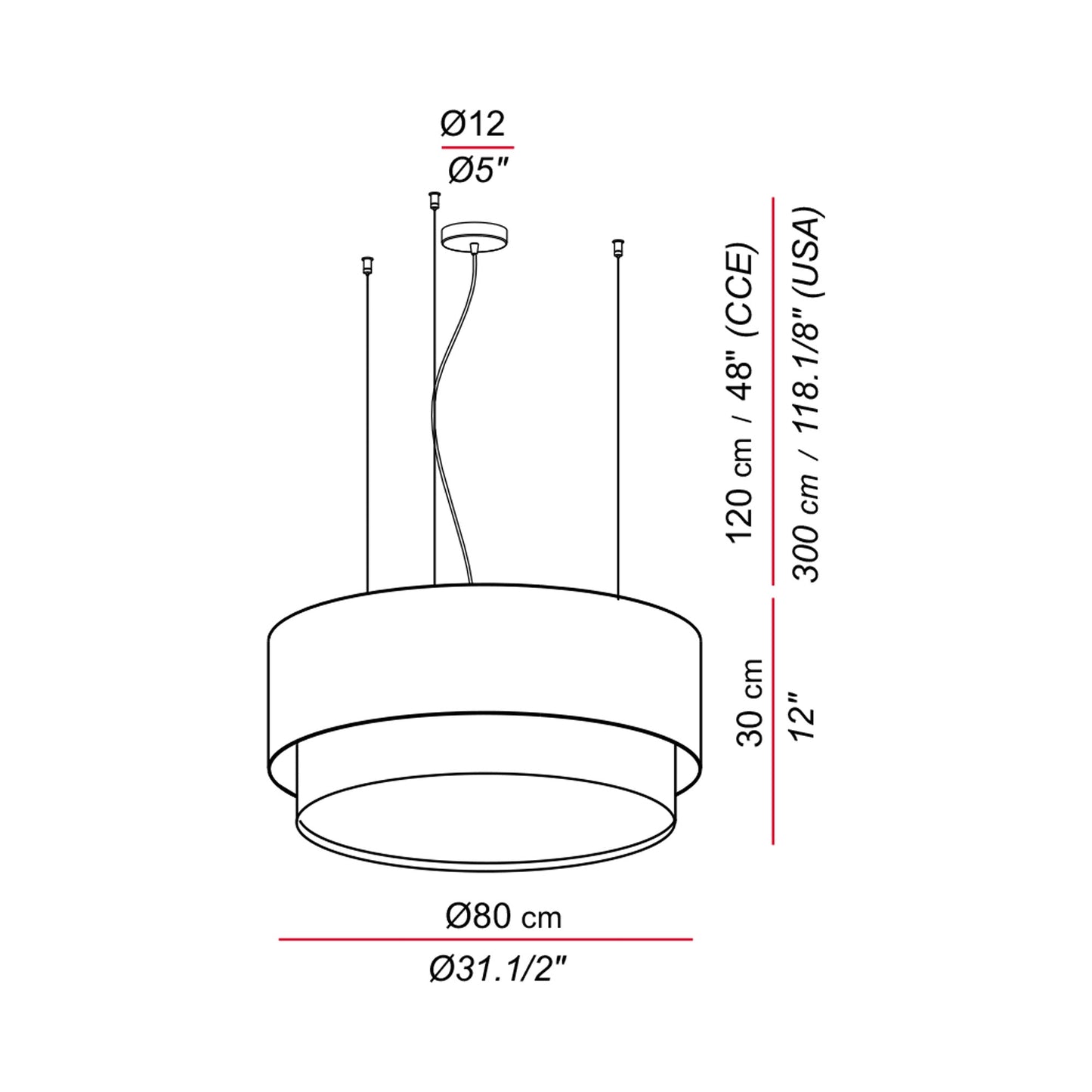 Aros Double Pendant Light - line drawing.