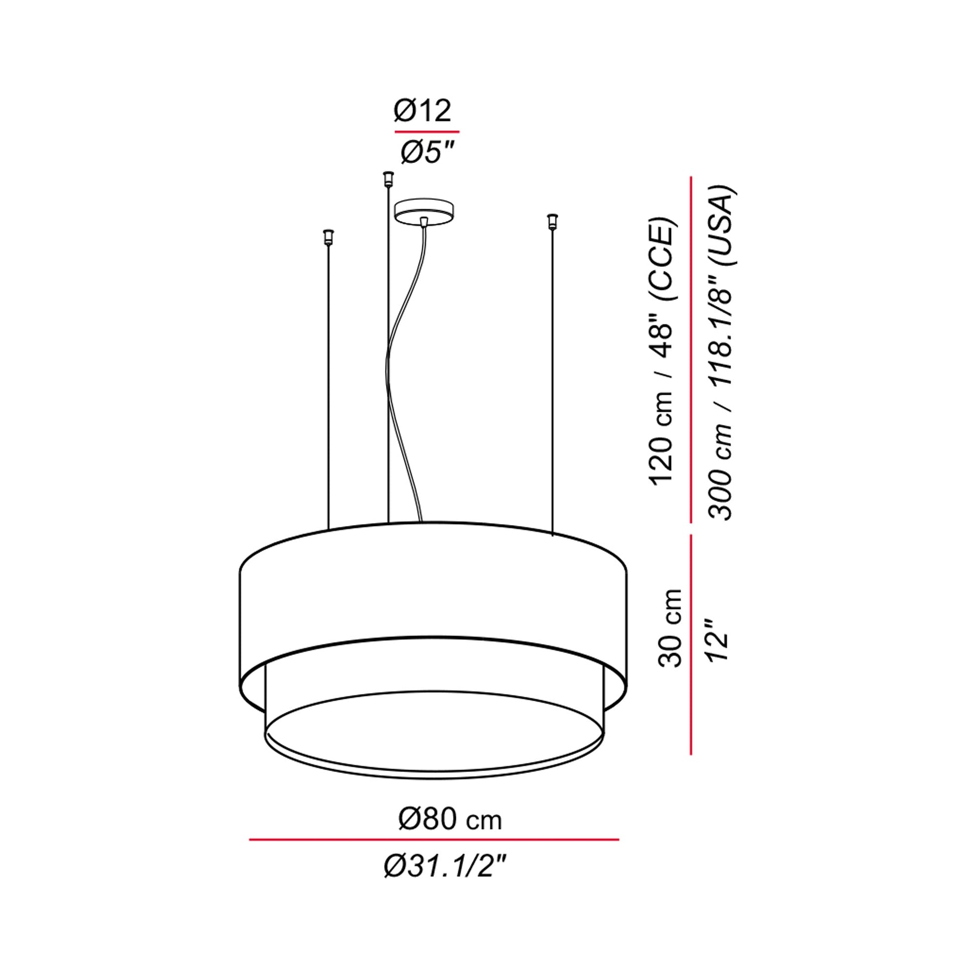 Aros Double Pendant Light - line drawing.