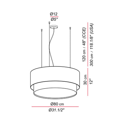 Aros Double Pendant Light - line drawing.