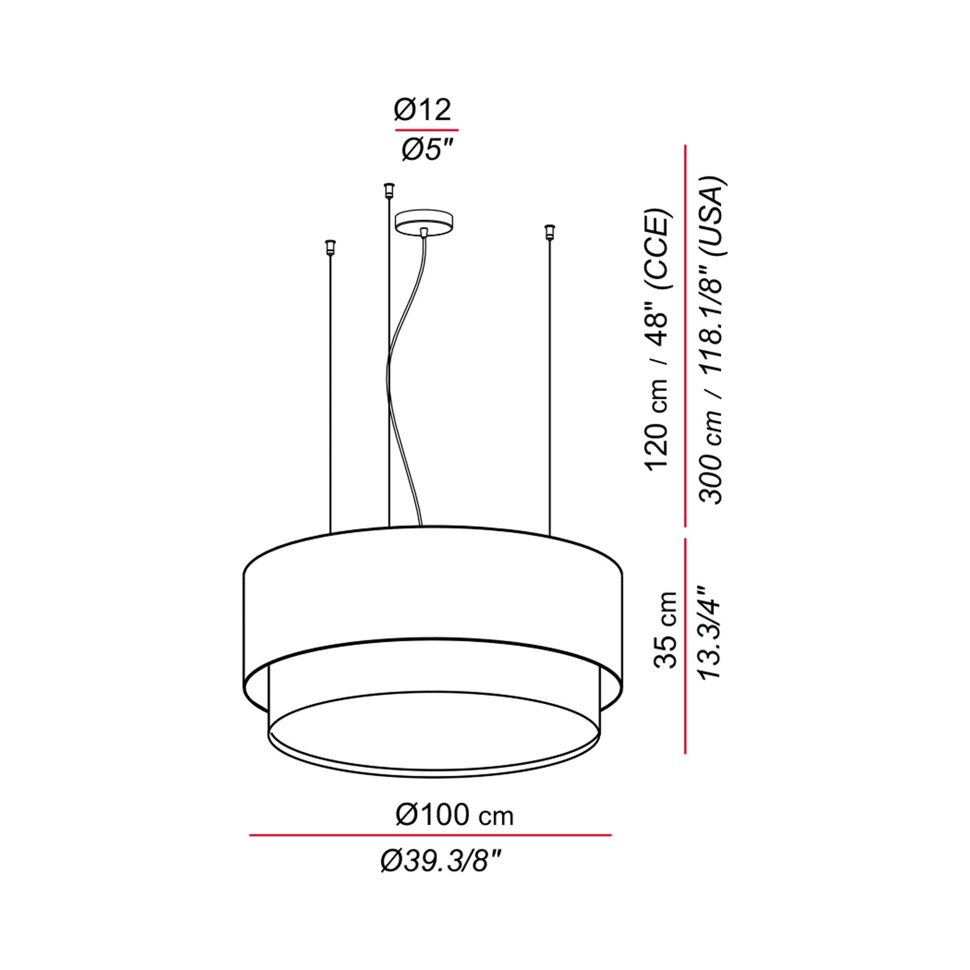 Aros Double Pendant Light - line drawing.