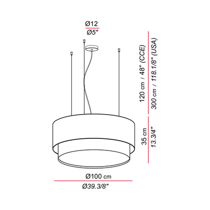 Aros Double Pendant Light - line drawing.