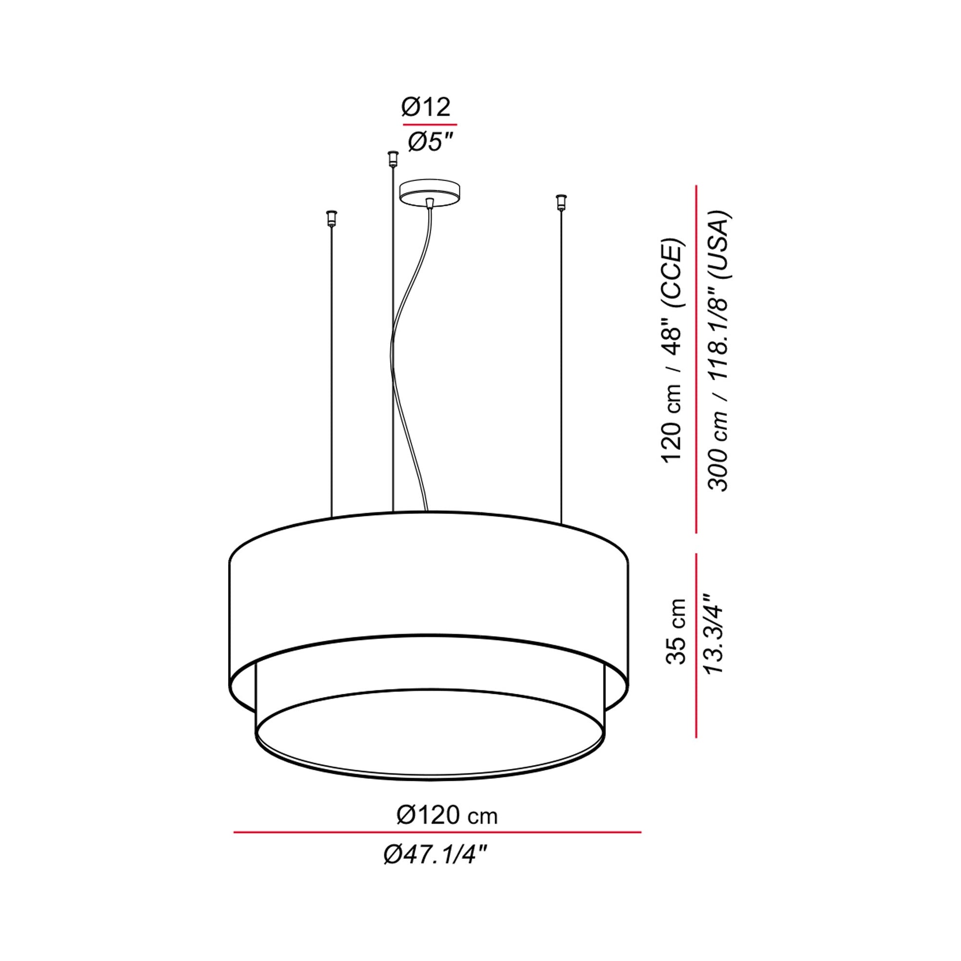 Aros Double Pendant Light - line drawing.