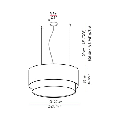 Aros Double Pendant Light - line drawing.