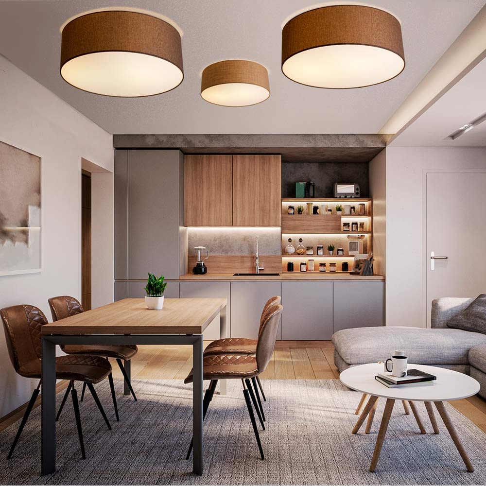 Aros Flush Mount Ceiling Light in living room.
