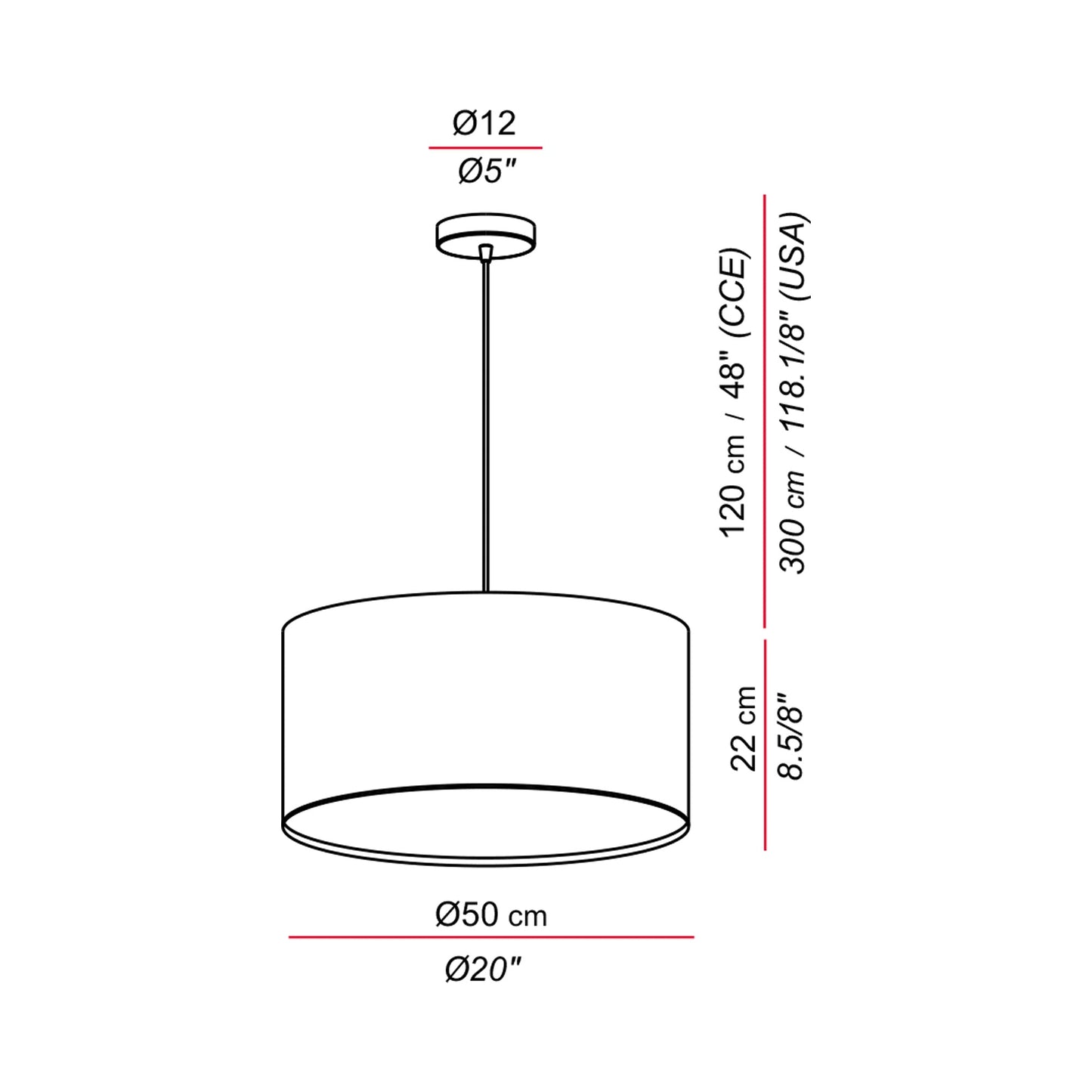 Aros Pendant Light - line drawing.