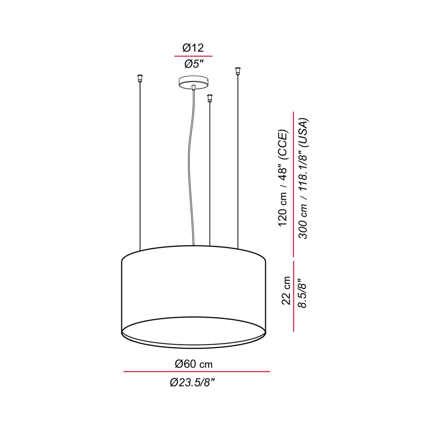 Aros Pendant Light - line drawing.