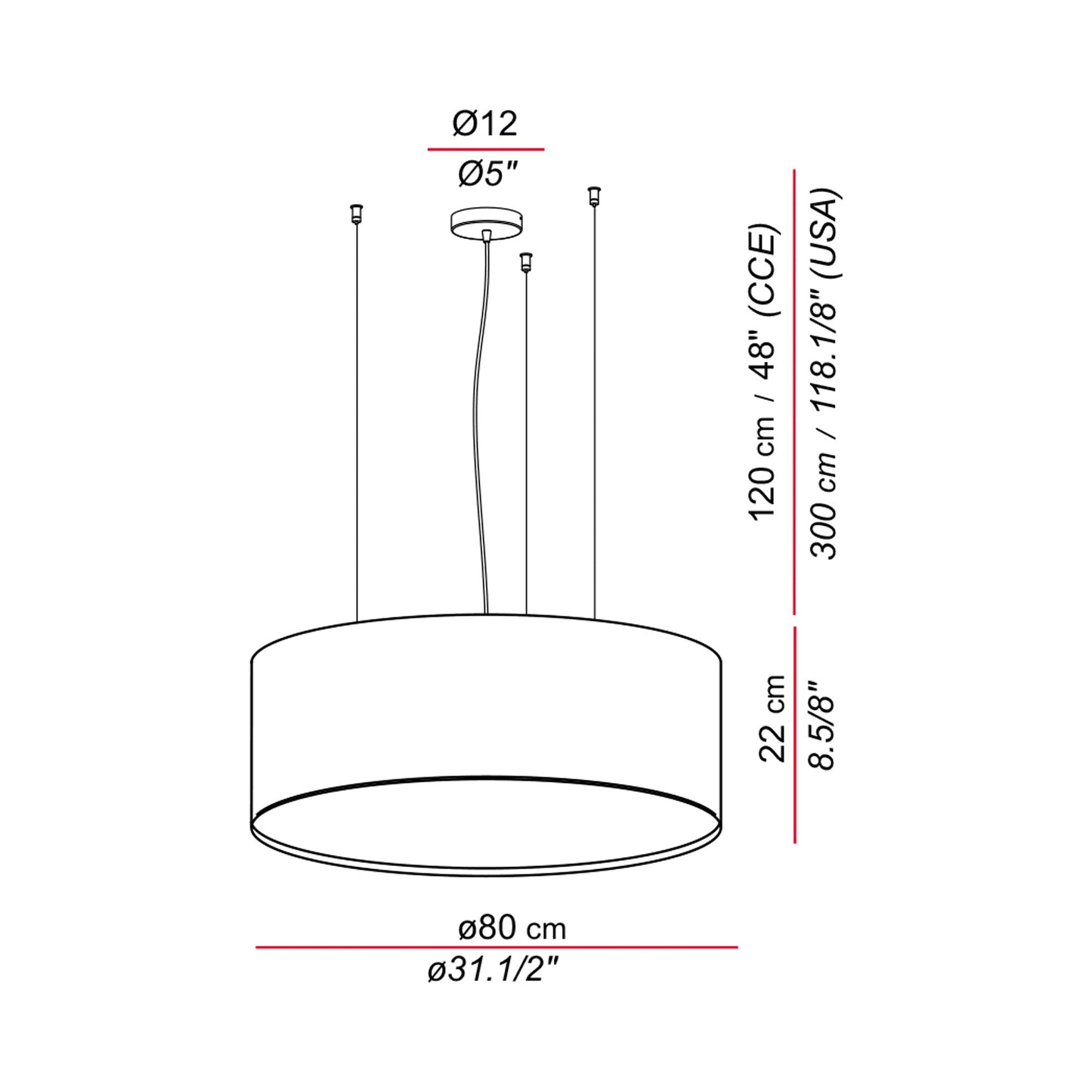 Aros Pendant Light - line drawing.