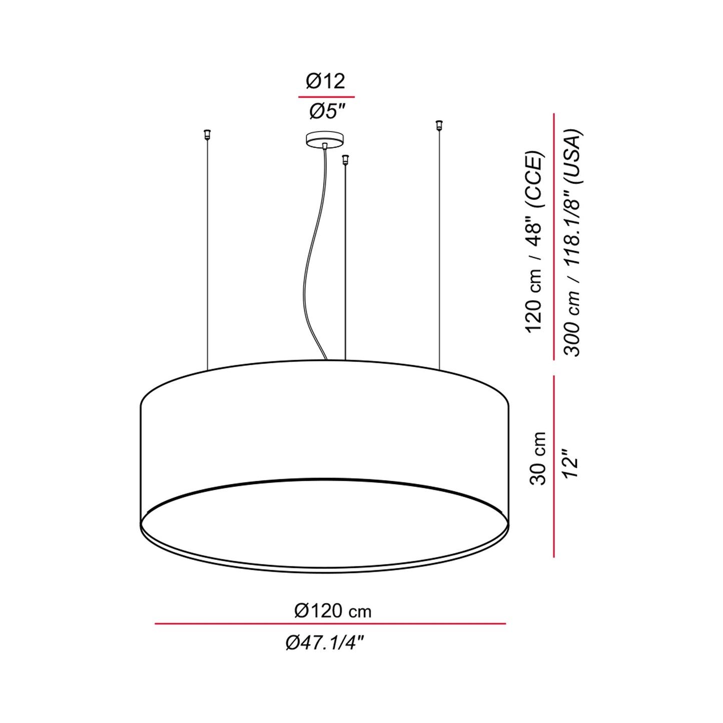 Aros Pendant Light - line drawing.