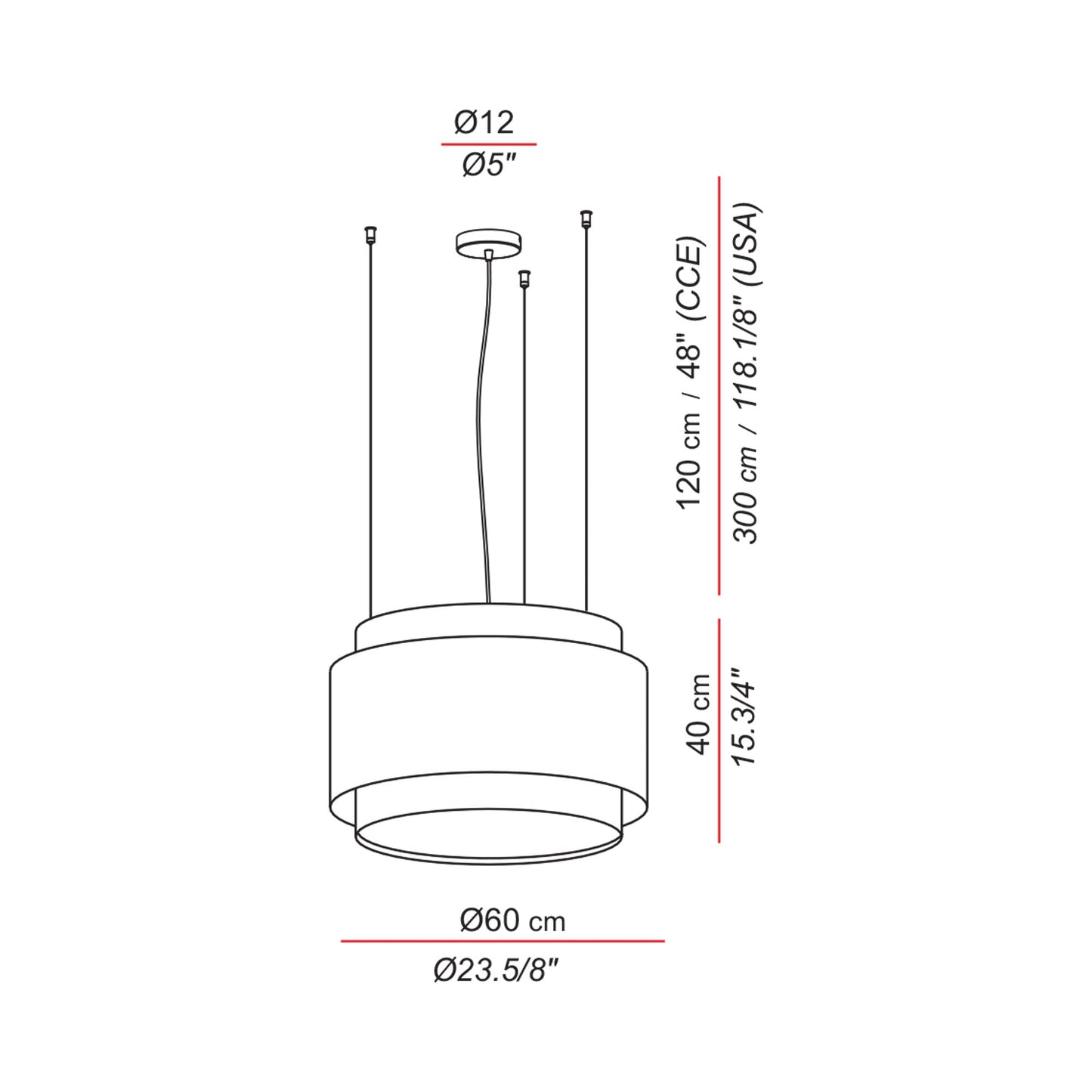Aros Triple Pendant Light - line drawing.