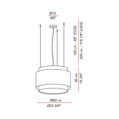 Aros Triple Pendant Light - line drawing.