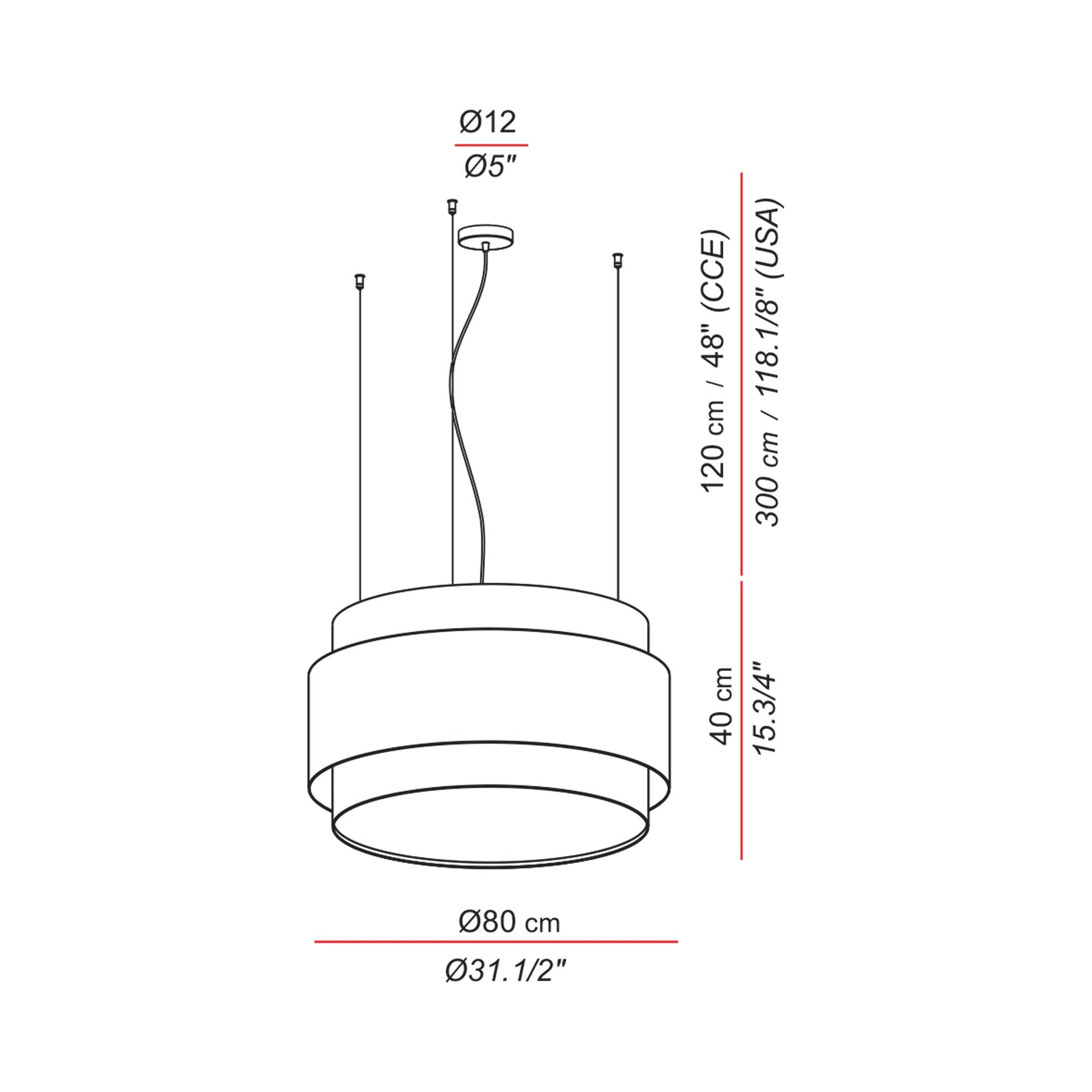 Aros Triple Pendant Light - line drawing.
