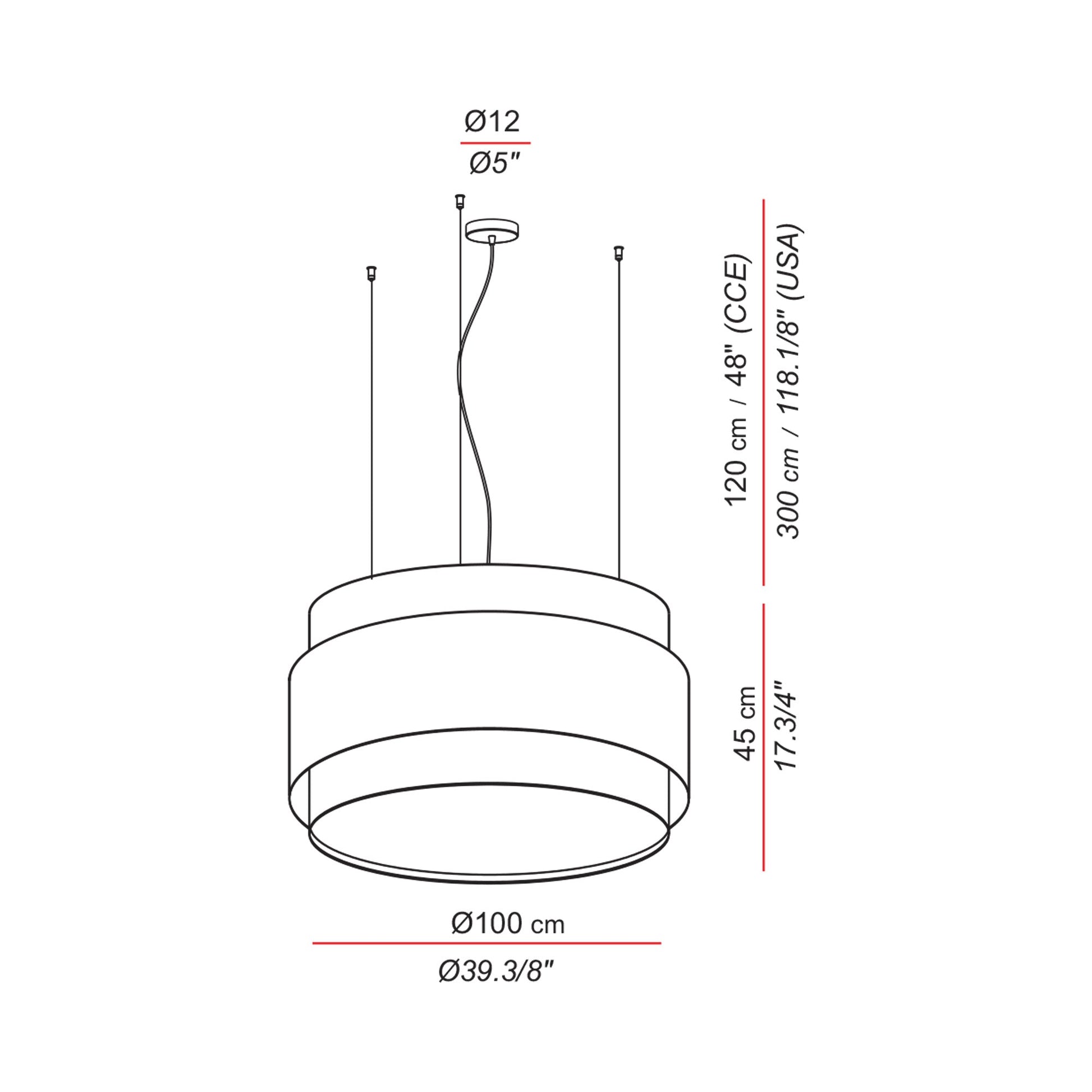 Aros Triple Pendant Light - line drawing.